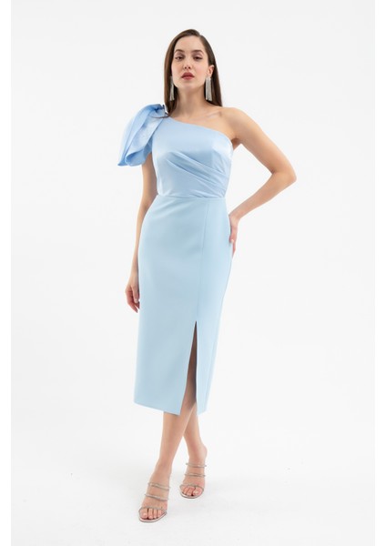 Kadın Bebe Mavi Organze Detay Midi Söz Nişan Nikah Abiye Elbise