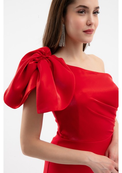 Kadın Kırmızı Organze Detay Midi Söz Nişan Nikah Abiye Elbise fırsatları