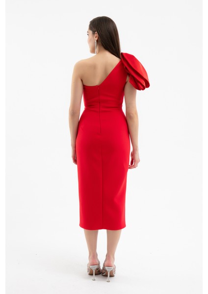 Kadın Kırmızı Organze Detay Midi Söz Nişan Nikah Abiye Elbise indirimleri