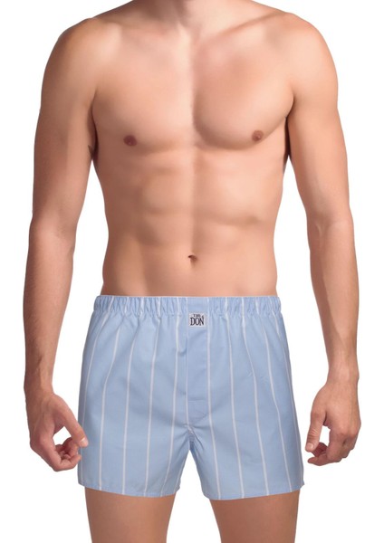 Poplin Erkek Boxer Dingin Deniz Mavi Çizgili