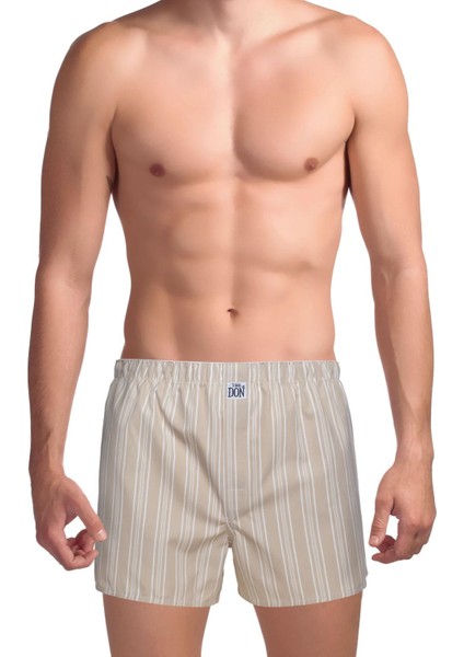Poplin Erkek Boxer Latte Çizgili