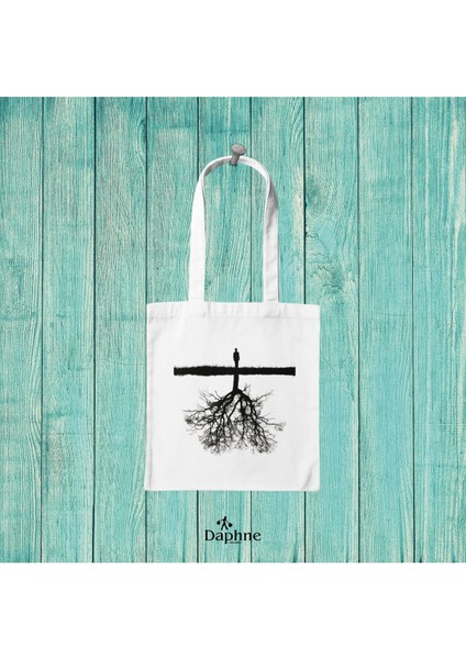 Bez Çanta // Ham 220 G Gabardin Kumaş // Soyut, Felsefik, Sanatsal Desenler (Ağaç, Insan, Düşünce)