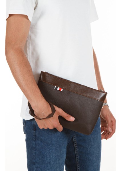 Vegan Deri El Çantası Kahve Bilek Askılı Çanta Portföy