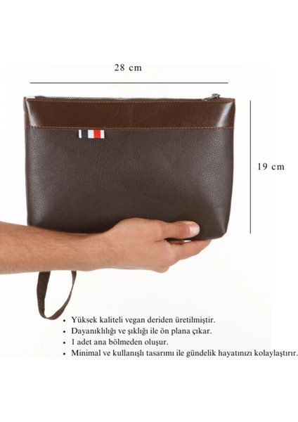 Vegan Deri El Çantası Kahve Bilek Askılı Çanta Portföy modelleri