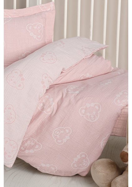 Bebek Müslin %100 Pamuk Jakarlı Nevresim Takımı - Bear Pembe fiyatları