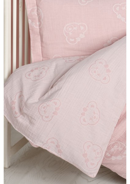 Bebek Müslin %100 Pamuk Jakarlı Nevresim Takımı - Bear Pembe fırsatları