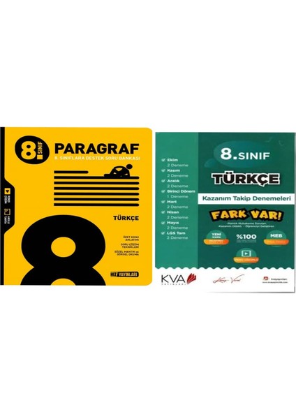 8.sınıf Türkçe Paragraf Soru Bankası ve Türkçe Fark Var Kazanım Takip Denemeleri