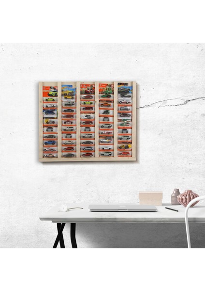 Regular Kart Rafı, Hot Wheels ,matchbox Uyumlu Regular Kart Doğal Ahşap Sergileme Vitrini