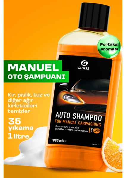 Araba Yıkama ve Parlatma, Ph Nötr cilası Oto Şampuan Portakal 1000ml - Hızlı Köpüren