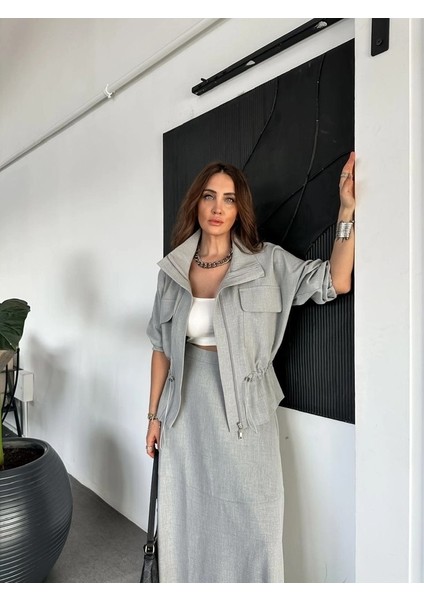 Qimene Kadın Beli Bağcıklı Iri Cepli Ceketli Uzun Etekli Ikili Takım fırsatları