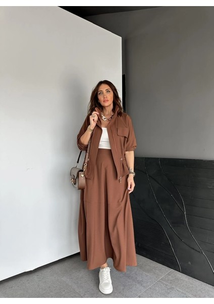 Qimene Kadın Beli Bağcıklı Iri Cepli Ceketli Uzun Etekli Ikili Takım fırsatları