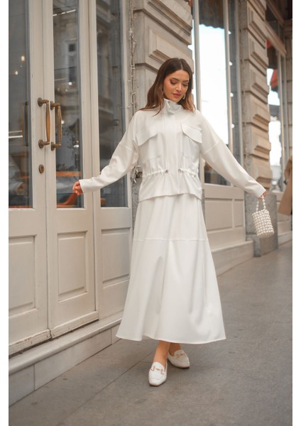 Qimene Kadın Beli Bağcıklı Iri Cepli Ceketli Uzun Etekli Ikili Takım fiyatları