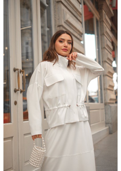 Qimene Kadın Beli Bağcıklı Iri Cepli Ceketli Uzun Etekli Ikili Takım modelleri