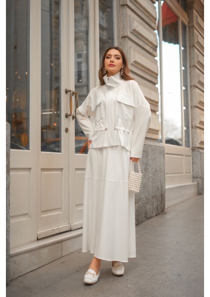 Qimene Kadın Beli Bağcıklı Iri Cepli Ceketli Uzun Etekli Ikili Takım fırsatları