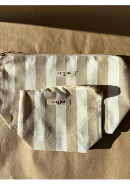 İki Parçalı Çok Amaçlı Bej Tekstil Çanta Seti, Şık ve Kullanışlı Tasarım