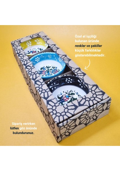 3'lü Çini Motifli Seramik Kase Sunumluk & Çerezlik %100 El Yapımı Kabartma Tekniği fırsatları