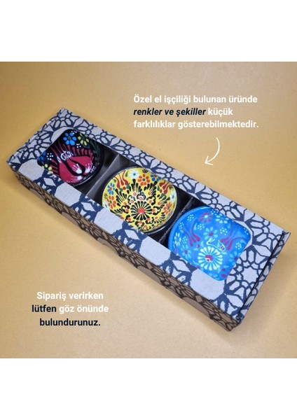 3'lü Çini Motifli Seramik Kase Sunumluk & Çerezlik %100 El Yapımı Kabartma Tekniği modelleri