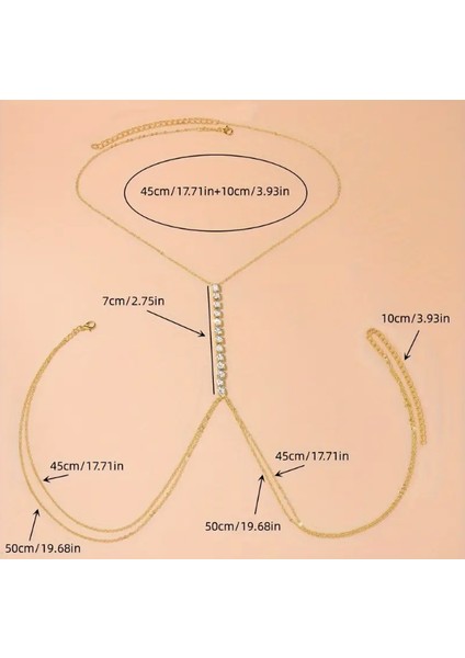 Gömme Gold Zirkon Taşlı Vücut Aksesuarı, Vücut Takısı, Su Yolu Detaylı Vücut Zinciri fiyatları