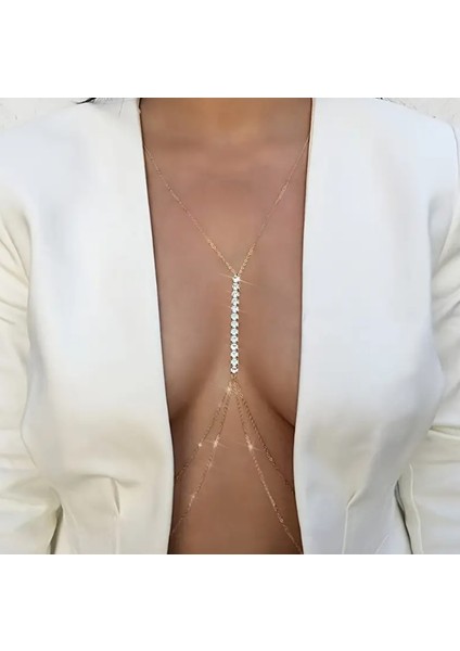 Gömme Gold Zirkon Taşlı Vücut Aksesuarı, Vücut Takısı, Su Yolu Detaylı Vücut Zinciri indirimleri