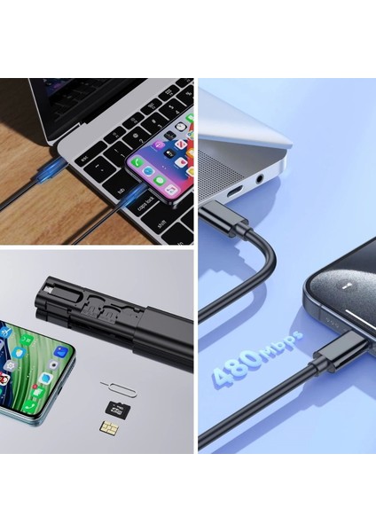 Cep Tipi 60W Bas Aç Type-C,iphone Şarj,micro USB Hızlı Şarj Data Kablo Seti