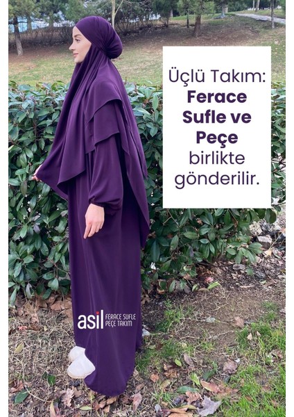 Asil Ferace Sufle Peçe Takım Mürdüm