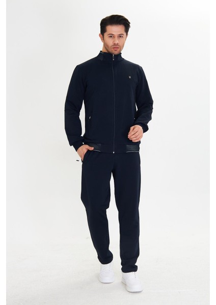 Pamuklu Tam Fermuarlı Erkek Eşofman Takımı Lacivert 5751-L