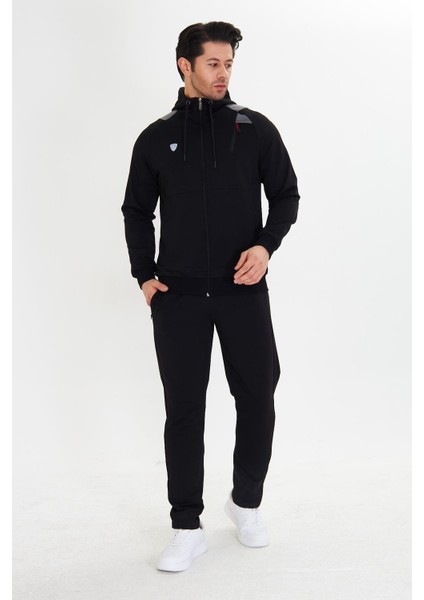 Pamuklu Kapüşonlu Erkek Eşofman Takımı Siyah 5745-S