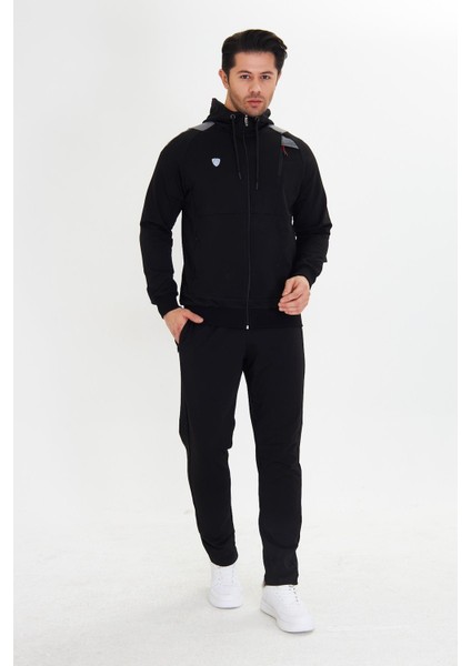 Pamuklu Kapüşonlu Erkek Eşofman Takımı Siyah 5745-S fiyatları