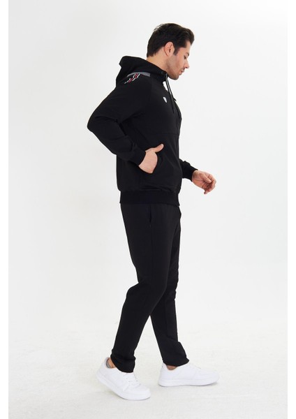 Pamuklu Kapüşonlu Erkek Eşofman Takımı Siyah 5745-S modelleri