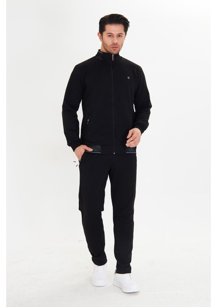 Pamuklu Tam Fermuarlı Erkek Eşofman Takımı Siyah 5751-S