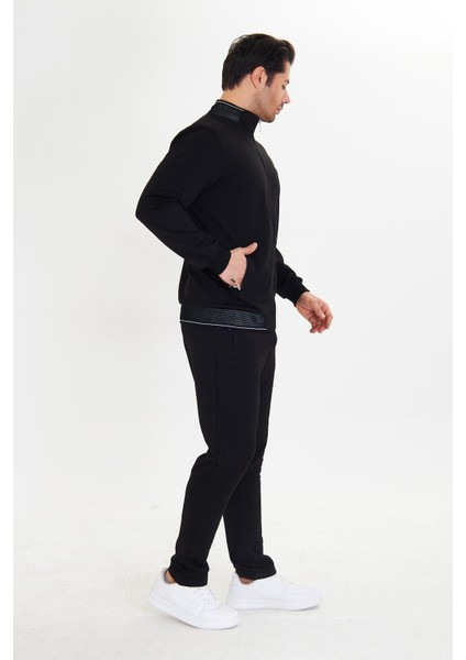 Pamuklu Tam Fermuarlı Erkek Eşofman Takımı Siyah 5751-S fırsatları
