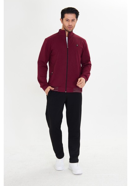 Pamuklu Tam Fermuarlı Erkek Eşofman Takımı Bordo 5751-B