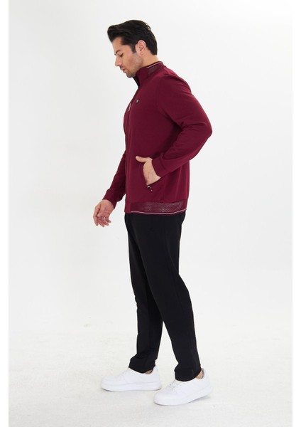 Pamuklu Tam Fermuarlı Erkek Eşofman Takımı Bordo 5751-B indirimleri