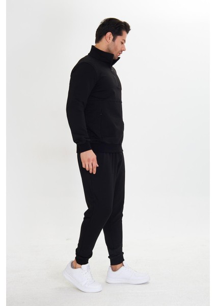 Yarım Fermuarlı Pamuklu Erkek Eşofman Takımı Siyah 5709-S fırsatları