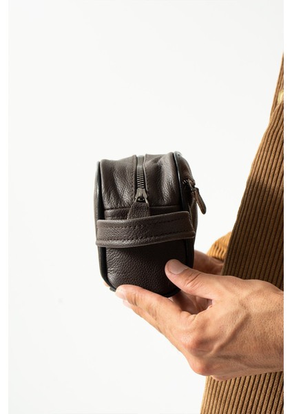 Kahverengi Erkek Tıraş ve Bakım Çantası, Hakiki Deri, Şık ve Kullanışlı Orta Boy fırsatları