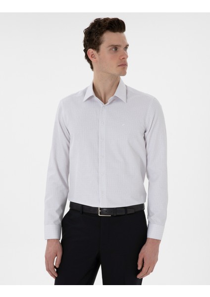 Erkek Gri Slim Fit Kareli Uzun Kollu Gömlek 50304550-VR024