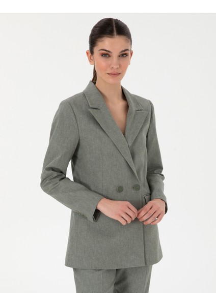 Kadın Haki Slim Fit Keten Karışımlı Ceket 50299966-VR027