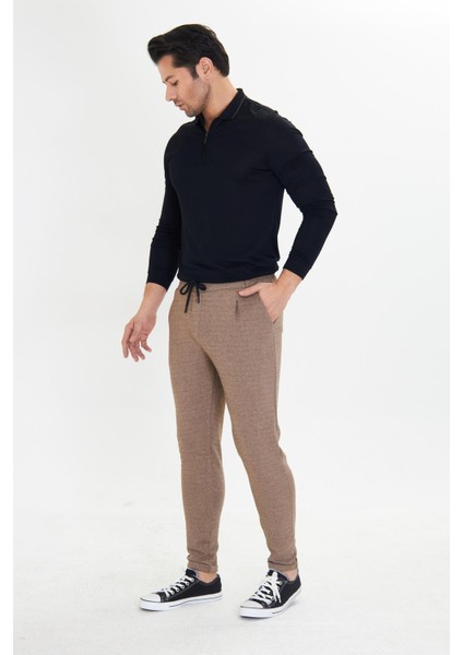 Erkek Polycotton Esnek Jogger Pantalon Kahve 5801-K