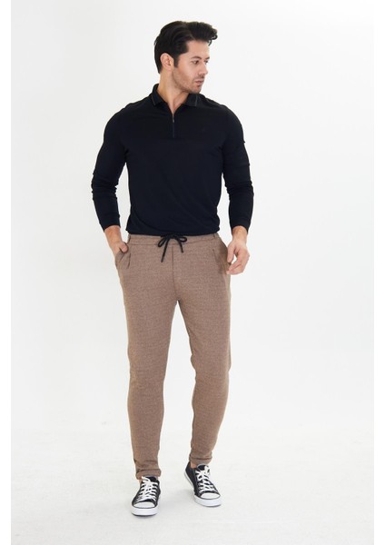 Erkek Polycotton Esnek Jogger Pantalon Kahve 5801-K