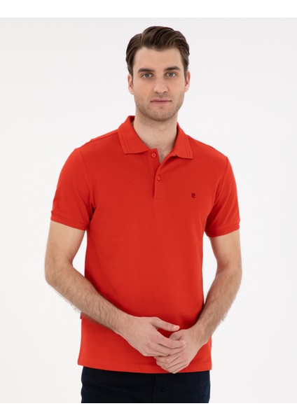Erkek Kırmızı Slim Fit %100 Pamuk Polo Yaka Basic Tişört 50306448-VR030