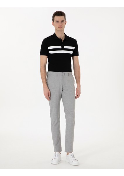 Erkek Gri Slim Fit Beli Lastikli Çizgili Kanvas Pantolon 50308098-VR024