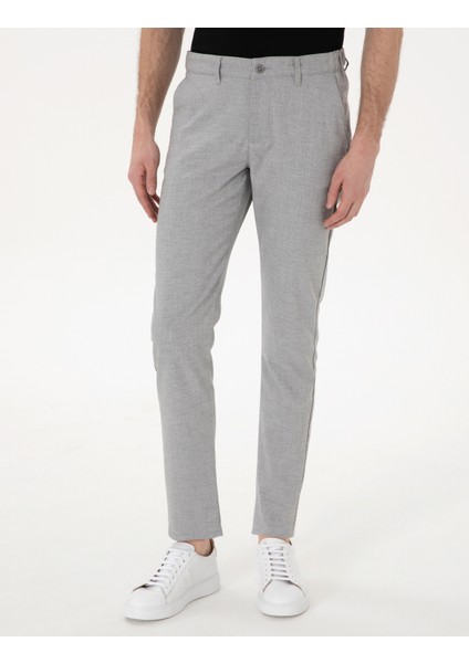 Erkek Gri Slim Fit Beli Lastikli Çizgili Kanvas Pantolon 50308098-VR024