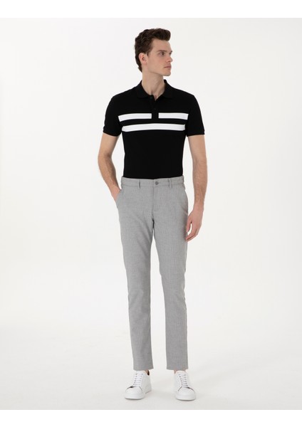 Erkek Gri Slim Fit Beli Lastikli Çizgili Kanvas Pantolon 50308098-VR024