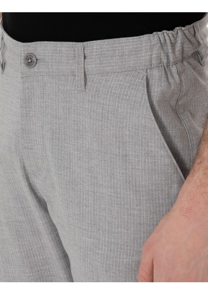 Erkek Gri Slim Fit Beli Lastikli Çizgili Kanvas Pantolon 50308098-VR024