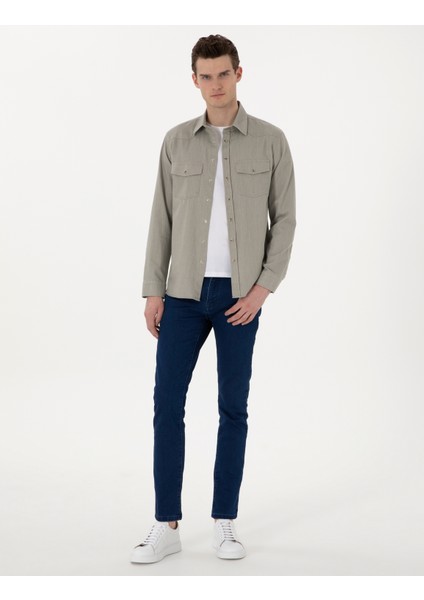 Erkek Açık Haki Slim Fit Uzun Kollu Jean Gömlek 50305630-VR183 fırsatları