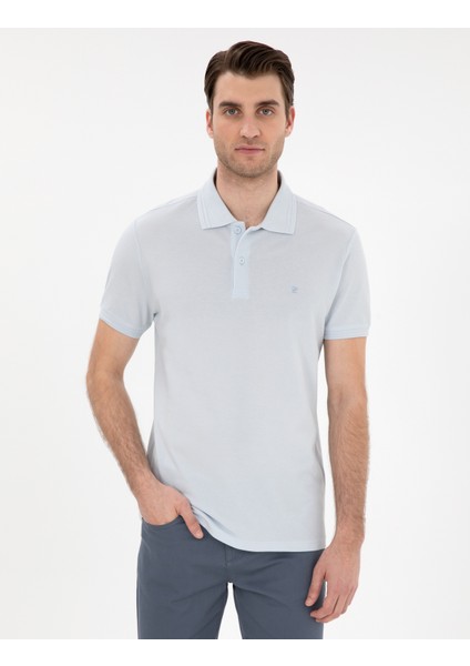 Erkek Açık Mavi Slim Fit %100 Pamuk Polo Yaka Basic Tişört 50306448-VR095
