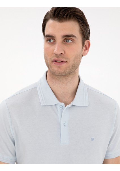 Erkek Açık Mavi Slim Fit %100 Pamuk Polo Yaka Basic Tişört 50306448-VR095 fiyatları