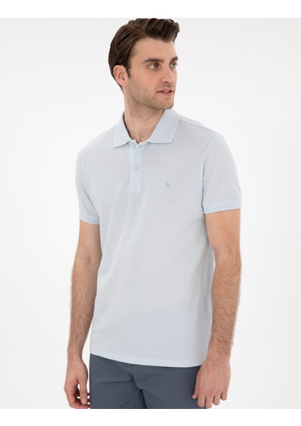Erkek Açık Mavi Slim Fit %100 Pamuk Polo Yaka Basic Tişört 50306448-VR095 modelleri