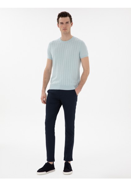 Erkek Lacivert Slim Fit Bağcıklı Kanvas Pantolon 50305260-VR033