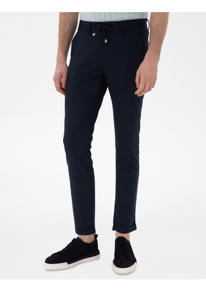 Erkek Lacivert Slim Fit Bağcıklı Kanvas Pantolon 50305260-VR033